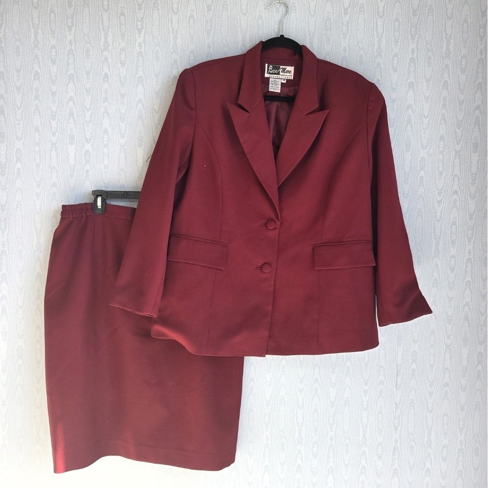 Vtg Ben Marc International Suit Women's 18 Burgundy Skirt Set Career Church